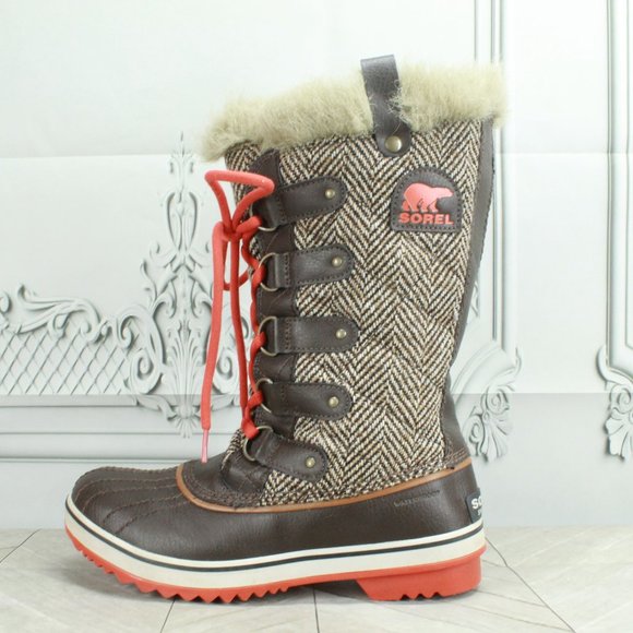 Sorel Shoes - Sorel Tofino Brown Canvas Faux Fur Lace Up Waterproof Winter Boots Size 9